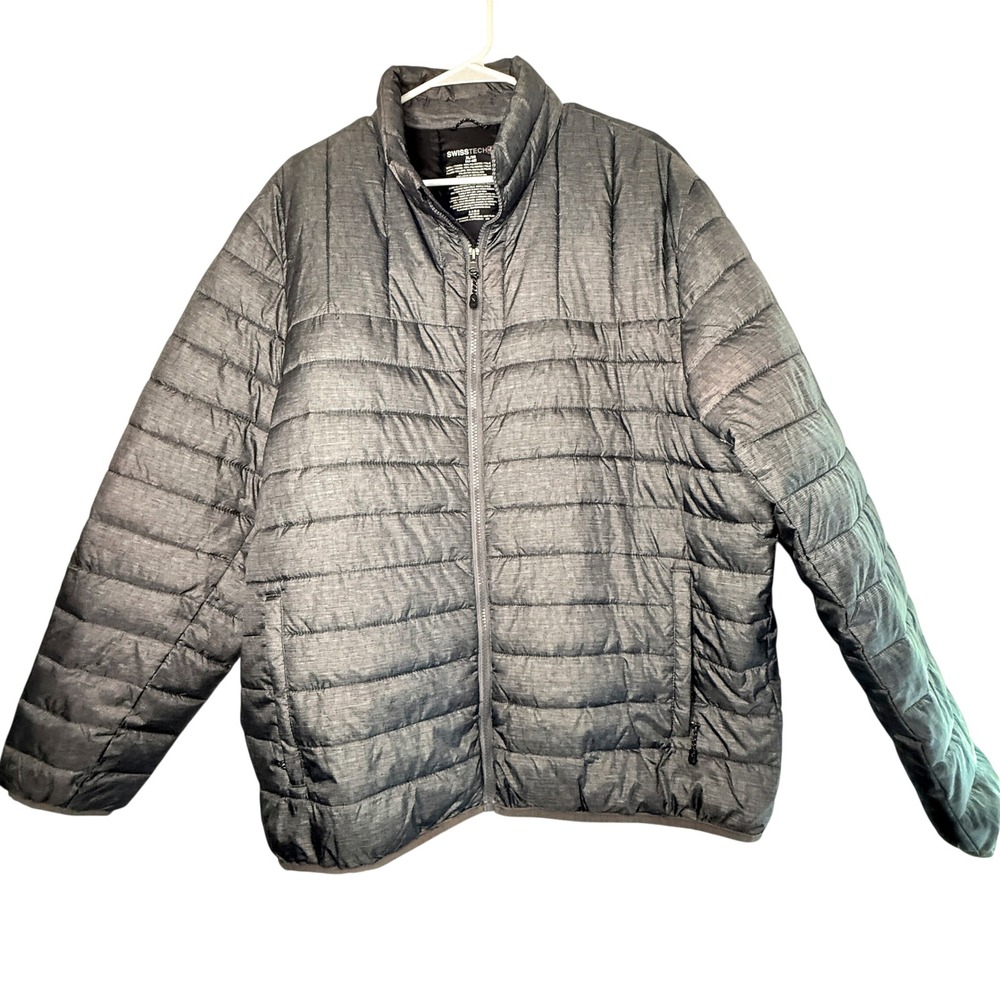 Swiss Tech Men's XL 46-48 Grey Flannel Packable Puffer Jacket Full Zip